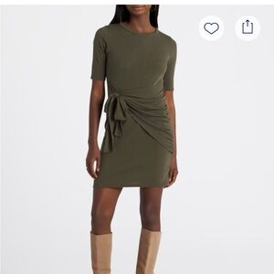 Kaileigh Green Ribbed Knit Mini Dress Short Sleeve Crew Neck